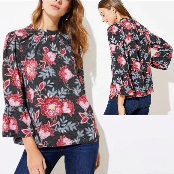 LOFT Tops - 💜 LOFT Floral Blouse - Black and Pink